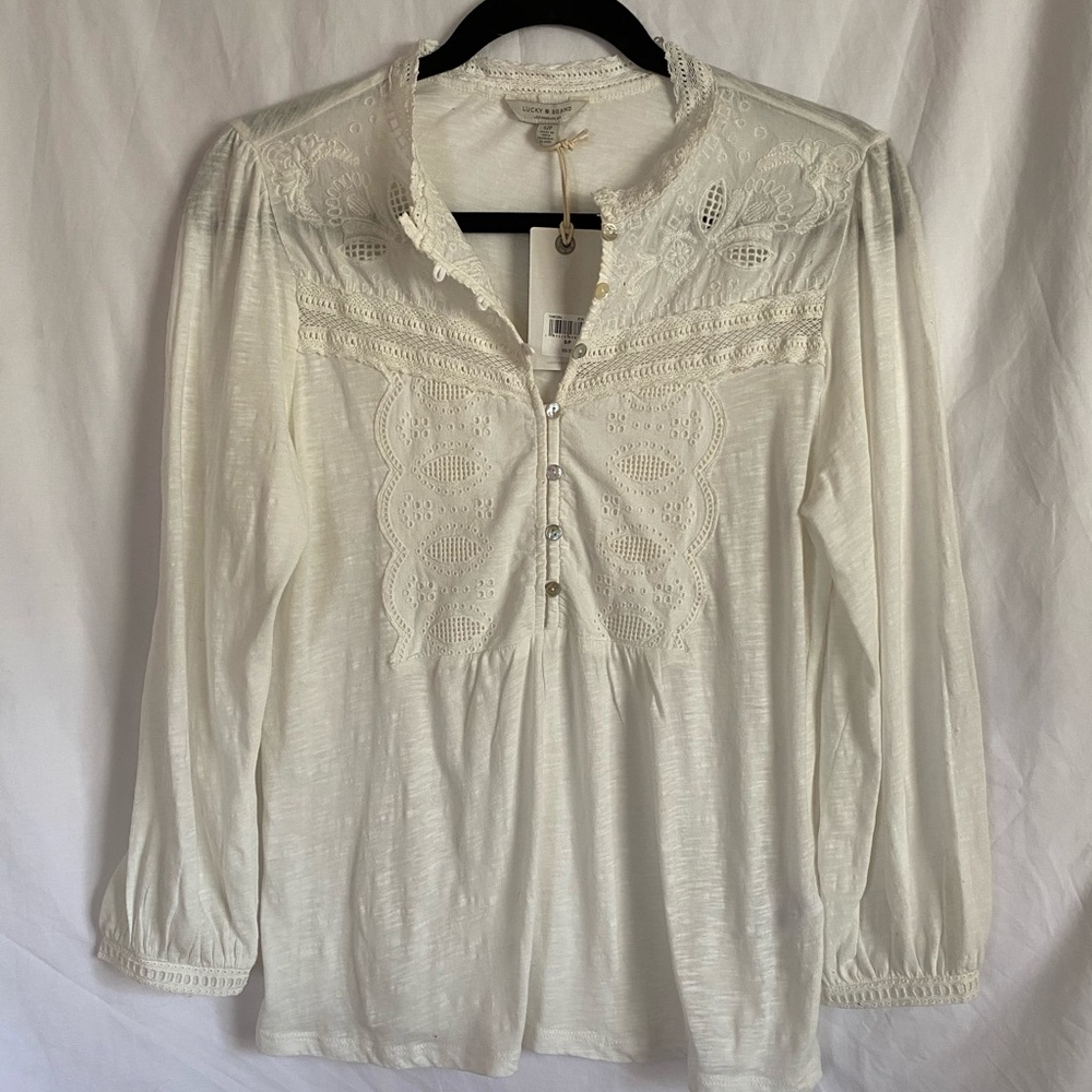 Henley Blouse by Lucky Brand, cream